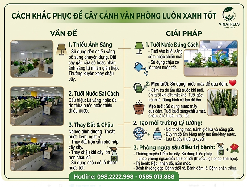 Cách khắc phục để cây cảnh văn phòng luôn xanh tốt _Vinatrees